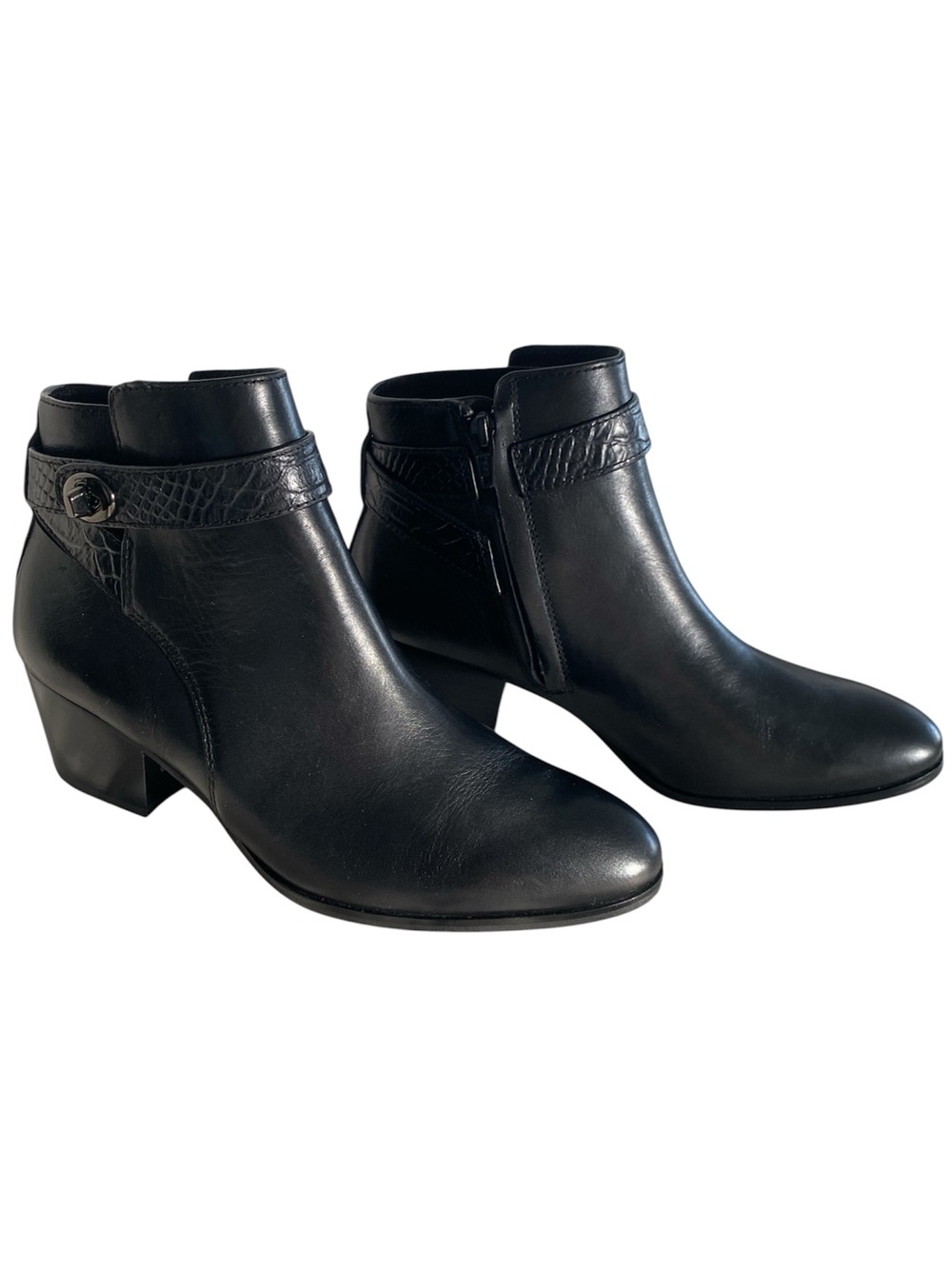 Coach Paulina Black Leather Y2K Snakeskin Ankle Boots animal print